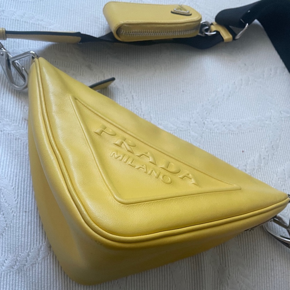 Yellow Prada Triangle leather shoulder bag